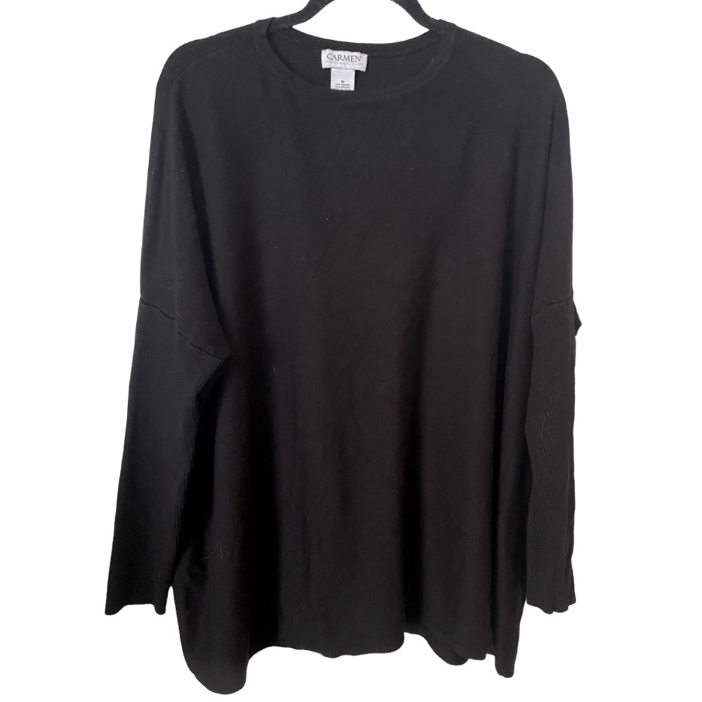 Carmen Marc Valvo Black‎ Long Sleeve Dolman Sleeve Crewneck Top M